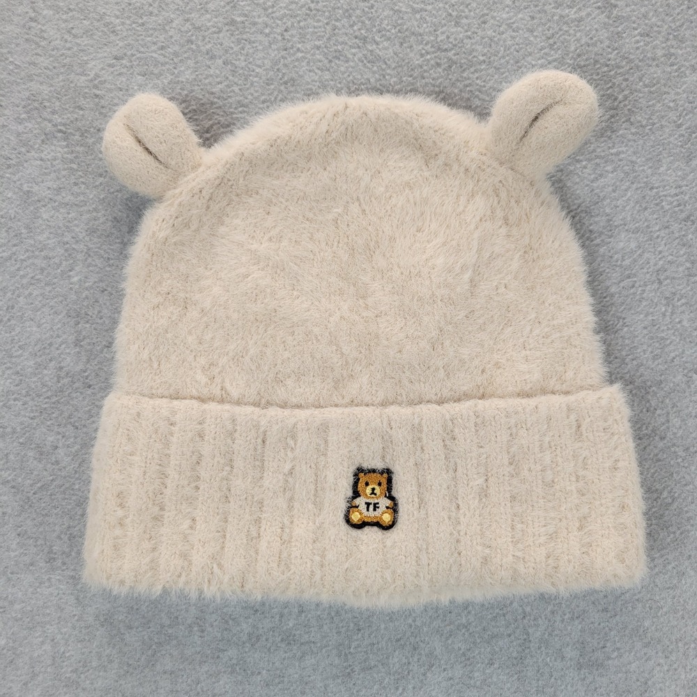 Teddy Fresh Winter Hat‎ Classic Beige Fuzzy Bear Ears Beanie One Size 100% Nylon